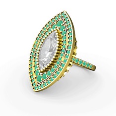 Swarovski ve kök zümrüt 14 ayar altın yüzük