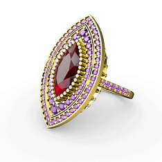 Garnet ve ametist 18 ayar altın yüzük
