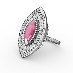 Pembe kuvars ve swarovski 14 ayar beyaz altın yüzük