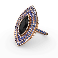 Siyah zirkon ve lab safir 14 ayar rose altın yüzük