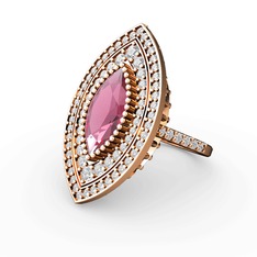 Pembe kuvars ve beyaz zirkon 18 ayar rose altın yüzük