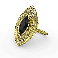 Siyah zirkon ve peridot 18 ayar altın yüzük