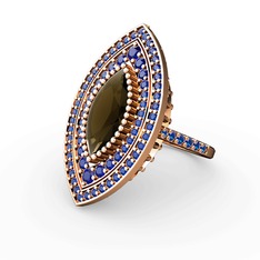 Dumanlı kuvars ve lab safir 925 ayar rose altın kaplama gümüş yüzük