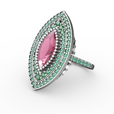 Mabeyn Mekik Yüzük - Pembe kuvars ve yeşil kuvars 18 ayar beyaz altın yüzük #obfowt