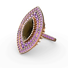 Mabeyn Mekik Yüzük - Dumanlı kuvars ve ametist 14 ayar rose altın yüzük #pdtcdn