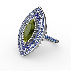 Peridot ve lab safir 18 ayar beyaz altın yüzük
