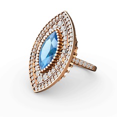 Mabeyn Mekik Yüzük - Akuamarin ve swarovski 925 ayar rose altın kaplama gümüş yüzük #pre3in