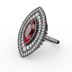 Garnet ve beyaz zirkon 925 ayar siyah rodyum kaplama gümüş yüzük