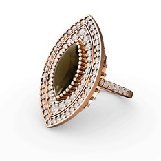 Dumanlı kuvars ve swarovski 925 ayar rose altın kaplama gümüş yüzük