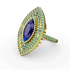 Mabeyn Mekik Yüzük - Lab safir ve yeşil kuvars 8 ayar altın yüzük #q80m74