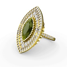 Peridot ve beyaz zirkon 925 ayar altın kaplama gümüş yüzük