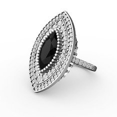 Mabeyn Mekik Yüzük - Siyah zirkon ve swarovski 8 ayar beyaz altın yüzük #qr1p1x