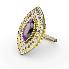 Mabeyn Mekik Yüzük - Ametist ve swarovski 18 ayar altın yüzük #qw14ib