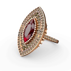Garnet ve dumanlı kuvars 8 ayar rose altın yüzük