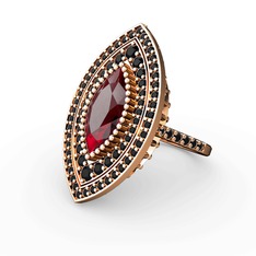 Garnet ve siyah zirkon 8 ayar rose altın yüzük