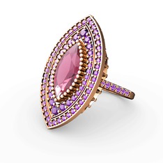 Mabeyn Mekik Yüzük - Pembe kuvars ve ametist 8 ayar rose altın yüzük #r1ajix