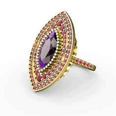 Mabeyn Mekik Yüzük - Ametist ve kök yakut 925 ayar altın kaplama gümüş yüzük #tqzk04