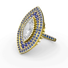 Swarovski ve lab safir 925 ayar altın kaplama gümüş yüzük