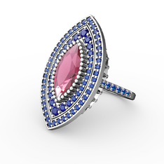 Pembe kuvars ve lab safir 18 ayar beyaz altın yüzük