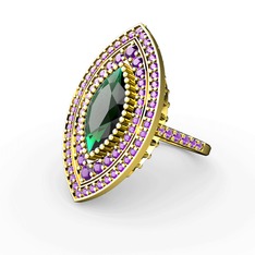 Mabeyn Mekik Yüzük - Yeşil kuvars ve ametist 8 ayar altın yüzük #w3gdop