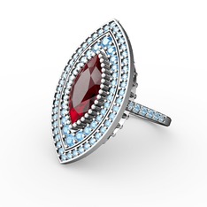 Mabeyn Mekik Yüzük - Garnet ve akuamarin 8 ayar beyaz altın yüzük #w3mv0e