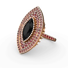 Mabeyn Mekik Yüzük - Siyah zirkon ve garnet 925 ayar rose altın kaplama gümüş yüzük #w3zgah