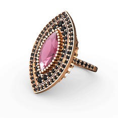 Mabeyn Mekik Yüzük - Pembe kuvars ve siyah zirkon 18 ayar rose altın yüzük #w4ilh9