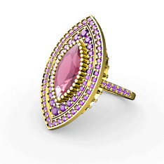 Mabeyn Mekik Yüzük - Pembe kuvars ve ametist 8 ayar altın yüzük #wxkhm2