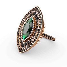 Mabeyn Mekik Yüzük - Yeşil kuvars ve siyah zirkon 925 ayar rose altın kaplama gümüş yüzük #x4d4mz