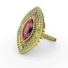 Rodolit garnet ve peridot 925 ayar altın kaplama gümüş yüzük