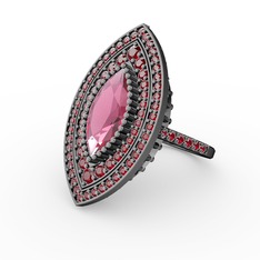 Mabeyn Mekik Yüzük - Pembe kuvars ve garnet 925 ayar siyah rodyum kaplama gümüş yüzük #y4maq5
