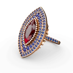 Garnet ve lab safir 14 ayar rose altın yüzük