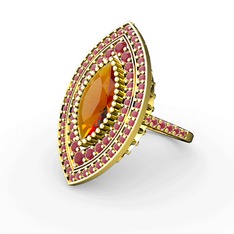 Sitrin ve kök yakut 14 ayar altın yüzük