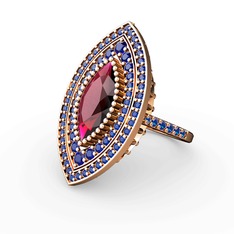 Mabeyn Mekik Yüzük - Rodolit garnet ve lab safir 925 ayar rose altın kaplama gümüş yüzük #yzg1u4