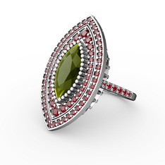 Mabeyn Mekik Yüzük - Peridot ve garnet 18 ayar beyaz altın yüzük #z16deg