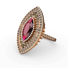 Rodolit garnet ve dumanlı kuvars 18 ayar rose altın yüzük