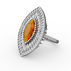 Mabeyn Mekik Yüzük - Sitrin ve swarovski 14 ayar beyaz altın yüzük #zka2l9
