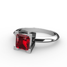Garnet 14 ayar beyaz altın yüzük