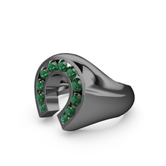 Felix Nal Yüzük - Yeşil kuvars 925 ayar siyah rodyum kaplama gümüş yüzük #4fcrr9