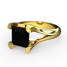Prenses Tektaş Yüzük - Siyah zirkon 925 ayar altın kaplama gümüş yüzük #1dkpx3