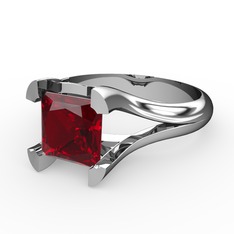 Prenses Tektaş Yüzük - Garnet 14 ayar beyaz altın yüzük #1hv90aq