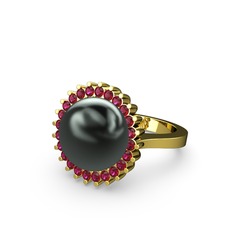 Siyah inci ve rodolit garnet 18 ayar altın yüzük