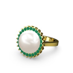 Gün Işığı İnci Yüzük - Inci ve kök zümrüt 925 ayar altın kaplama gümüş yüzük #12u35sk
