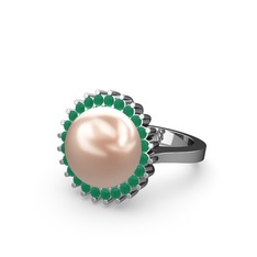 Gün Işığı İnci Yüzük - Pembe inci ve kök zümrüt 14 ayar beyaz altın yüzük #12utd1j