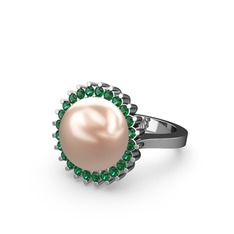Gün Işığı İnci Yüzük - Pembe inci ve yeşil kuvars 14 ayar beyaz altın yüzük #1anb7hx