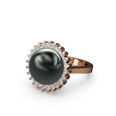 Gün Işığı İnci Yüzük - Siyah inci ve beyaz zirkon 14 ayar rose altın yüzük #1h3q6am
