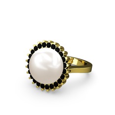 Gün Işığı İnci Yüzük - Inci ve siyah zirkon 14 ayar altın yüzük #1hh1cyg
