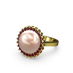 Gün Işığı İnci Yüzük - Pembe inci ve garnet 18 ayar altın yüzük #1k6tptm