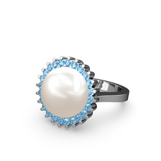 Gün Işığı İnci Yüzük - Inci ve akuamarin 18 ayar beyaz altın yüzük #1lsdz20