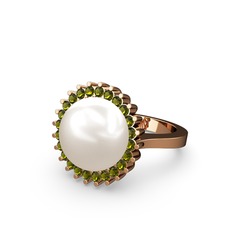 Inci ve peridot 14 ayar rose altın yüzük
